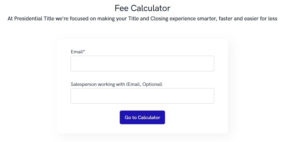 Presidential Title Fee Calculator Log In